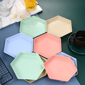 Plato Hexagonal de Paja de Trigo, Color Sólido, Varios Tamaños, para Fiestas, Aperitivos, Frutas, Vajilla Desechable - Product Image 1