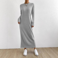 Jupe longue droite en polyester tricoté à col rond décontractée pour femme, style transfrontalier Europe-Amérique, automne/hiver