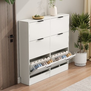 Flip Down <b>Shoe</b> Cabinet White Ultra Thin <b>Large</b> Capacity Entryway Storage Unit Space Saving For Home Use - Product Image 1