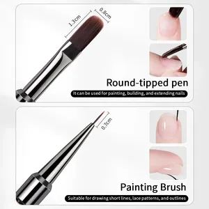 QNL Set de Pinceles de Doble Punta para Construcción de Uñas, Pincel Delineador para Gel UV, Mango de Madera, Tapa Antipolvo Incluida, Calidad Profesional, Herramienta de Manicura DIY - Product Image 2