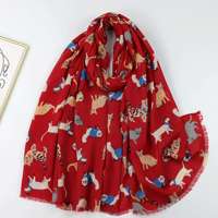 Écharpe longue à imprimé animal de chat mignon avec foulards imprimés à pompon Écharpe hijab châle en polyester