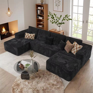 US in Stock Boneless 3-Seater Modular Convertible Black Velvet Fabric Modern Design Living Room Villa Set No Reviews - Product Image 2