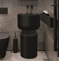 Lavabo sur pied en pierre artificielle européenne moderne blanc mat 2024 pour salle de bain, lavabo pour hôtel