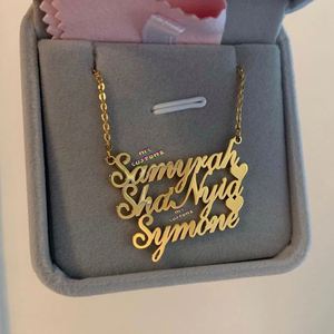 18K Gold Filled <b>Custom</b> Gold 3D Stainless Steel Women Double <b>Name</b> Pendant Chain <b>Necklace</b> Personalised Letter - Product Image 2