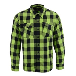 Camisa de franela de algodón con tablero verde personalizado para hombre de la mejor calidad, transpirable y cómoda para montar en motocicleta, teñida con hilo - Product Image 1