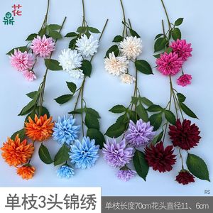 Flores Artificiales de Dalia de Seda, 3 Cabezas, Hechas a Mano, Decoración Moderna para Bodas - Product Image 3