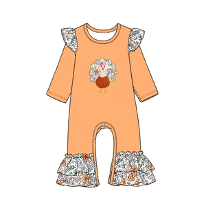 Conjunto de Pantalones con Volantes y Manga Larga con Apliques Florales de Pavo de Acción de Gracias para Bebés y Niñas, Trajes a Juego para Hermanas - Product Image 3