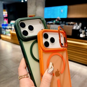 Custodia per iPhone 17 Pro Max con supporto magnetico in metallo per obiettivo, cover traslucida antiurto per iPhone 16, colore Arancione Cosmico - Product Image 3