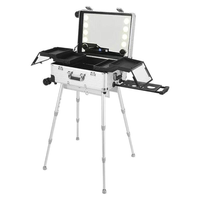 Trolley de maquillage grand format 24 pouces avec miroir LED, valise de maquillage roulante, étanche, boîte de rangement de voyage pour salon, avec haut-parleur Bluetooth