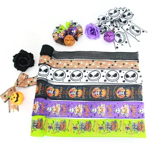Ruban de toile de jute personnalisable 2.5 pouces ruban de dessin animé à motif de citrouille à bord filaire pour la décoration d'Halloween