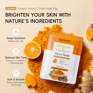 Masque facial éclaircissant au curcuma et à la vitamine C, format voyage 25 ml, hydratant en profondeur, blanchissant et hydratant, masque en tissu pour le visage, vente en gros - Product Image 5