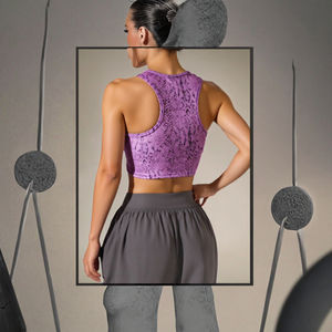 Soutien-gorge de sport sans fil LJ élégant et respirant, imprimé camouflage bleu, maintien élevé, sans couture, 100 % nylon, bretelles croisées, col en U - Product Image 2