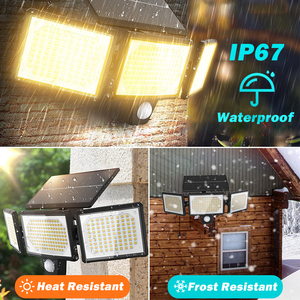 AuSilver Lampe murale de sécurité extérieure à télécommande, 3 têtes, détecteur de mouvement, étanche IP67, panneau solaire pour jardin et aménagement paysager - Product Image 2
