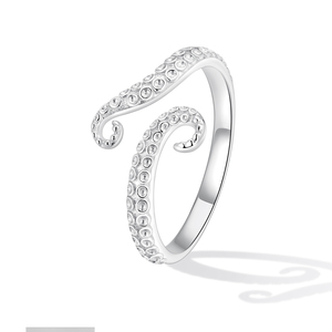 Anillo de circonita cúbica plateado con forma de tentáculo de pulpo, engaste micro pavé, estilo bohemio unisex, joyería de uso diario, regalo - Product Image 1
