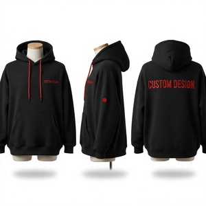 Sweat-shirt à capuche zippé noir personnalisé pour homme, en molleton de coton, coupe oversize, avec poche et imprimé lettres sur le devant, décontracté pour l'automne - Product Image 1