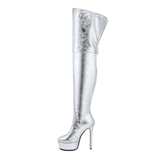 Botas Largas Metálicas con Cremallera Trasera para Mujer, Talla 47, Ajuste Ancho, Tacones Extremadamente Delgados, Plataforma Gruesa, Botines por Encima de la Rodilla, Zapatos de Baile - Product Image 2