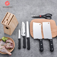 Pisau dapur Set pisau memasak koki, dengan blok kayu tempa tangan Stainless Steel