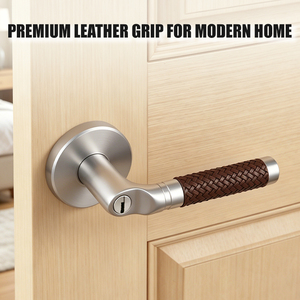 Manija de Puerta de Cuero Tejido Marrón de Lujo Tianyi con Cerradura, Palanca Cromada Satinada sobre Roseta, Juego de Cerraduras Modernas para Puertas Interiores de Madera con Llaves - Product Image 4