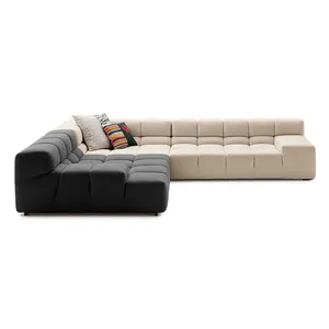 China manufacture villa sofa furniture tufted design leather fabric sofa sets living room furniture