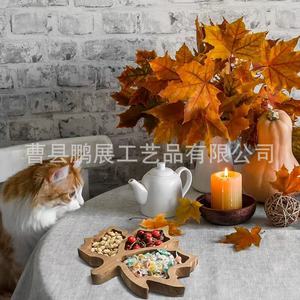 Pengzhan Wooden Leaf Serving <b>Tray</b> 3 Compartment Solid Wood Fruit <b>Snack</b> Plate Decorative Desktop Food <b>Tray</b> - Product Image 4