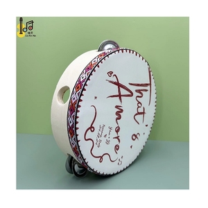 Tamburello Personalizzato da Matrimonio da 6 Pollici per Danza e Chiesa Bomboniera Tamburo a Mano con Sonagli a Fila Singola in Legno - Product Image 2