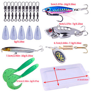 थोक बॉक्073 कॉम्बो 21 ps/बॉक्स मिश्रित हार्ड सॉफ्ट बॉट्स मेटल जिग स्पून मछली पकड़ने के लचर वजन स्नैप स्विवेल किट सेट - Product Image 2