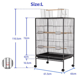 Güvercinler ve Papağanlar İçin Metal Büyük Kuş Kafesi, Tekerlekli, Çelik Tel Kare Boru Kuş Evi, Barlar, Mama Kapları ve Tepsi - Product Image 5