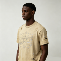 T-shirt personnalisé Kornit DTG avec imprimé étoile en strass, bords effilochés, haut de gamme délavé et vieilli, service d'usine OEM