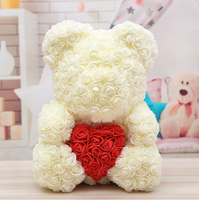 Bunga Valentine Pernikahan Hati Lucu, Hadiah Hari Ibu Beruang Mawar Bunga Buatan Kustom untuk Dekorasi Rumah