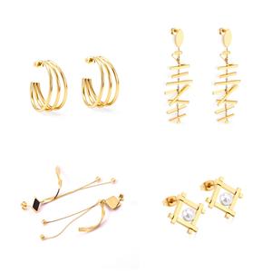 Boucles d'oreilles créoles demi-rondes en acier inoxydable de marques populaires, design personnalisé, pour femmes et jeunes filles - Product Image 4