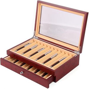 2 lớp gỗ Bút hiển thị hộp 23 khe cắm bút lưu trữ tổ chức hộp sang trọng đài phun nước bút Collector Trường hợp với nắp cho cửa hàng hoặc nhà, màu đỏ - Product Image 1