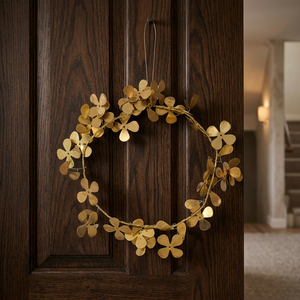 Couronne de fleurs en métal doré, guirlande décorative ronde faite à la main, style glamour, ornement de Noël non éclairé, emballage en une seule pièce - Product Image 1