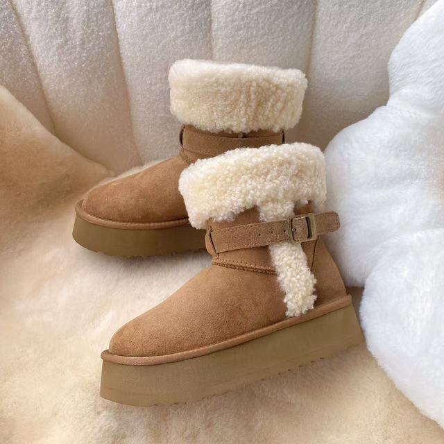 New Fall/winter Mid-calf Suede Chukka-style for Dr for Boots Womens One-piece Leather-and-fur Shearling Snow Boots EVA