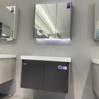 Ensemble de lavabo mural moderne en acier inoxydable avec miroir éclairé anti-buée et design facile à nettoyer pour salle de bain