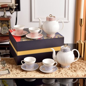 Luxury Porcelain Drinkingware <b>Set</b> Gold-Rimmed cup and saucer pot <b>set</b> for Weddings <b>Gifts</b> - Product Image 4