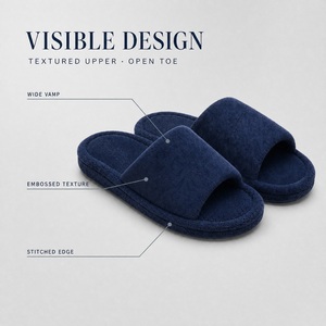 Pantofole <span class=keywords><strong>da</strong></span> <span class=keywords><strong>casa</strong></span> <span class=keywords><strong>in</strong></span> camoscio <span class=keywords><strong>blu</strong></span> navy, a punta aperta, con tomaia larga testurizzata, antiscivolo, per camera <span class=keywords><strong>da</strong></span> letto e relax - Product Image 1
