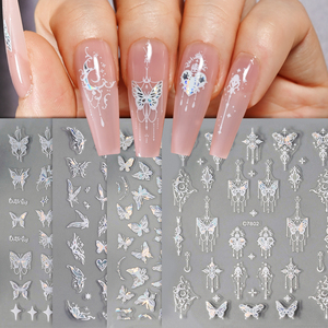4 pz/set Laser nero bianco farfalla 3D Sticker per unghie stile scuro Nail Art cursori decalcomanie Star Design decorazione Manicure - Product Image 2