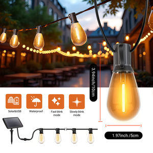 S14 100ft IP65 LED Solar <b>String</b> Waterproof Outdoor Garden 50 Bulbs 2700K Warm White Remote Control Dimmable Lithium Battery - Product Image 2