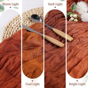 Chemin de table en <span class=keywords><strong>gaze</strong></span> de coton terracotta de 1,80 m, rouge rouillé romantique, pour linge de table vintage, accents de douche nuptiale, mariage, maison, hôtel, durable - Product Image 5