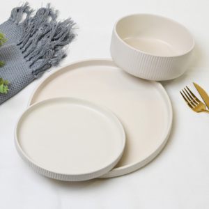 Wholesale Modern Luxury Sustainable European <strong>Stoneware</strong> <strong>Dinnerware</strong> <strong>Sets</strong> 12-piece Round Ceramic Serving Plate <strong>Set</strong> for Home Use - Product Image 6