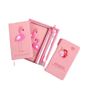 Kawaii Set Alat Tulis Sekolah Peralatan Hadiah Alat Buku Catatan Set Notebook Flamingo Merah Muda Perencana Harian Set Pena Buku Catatan