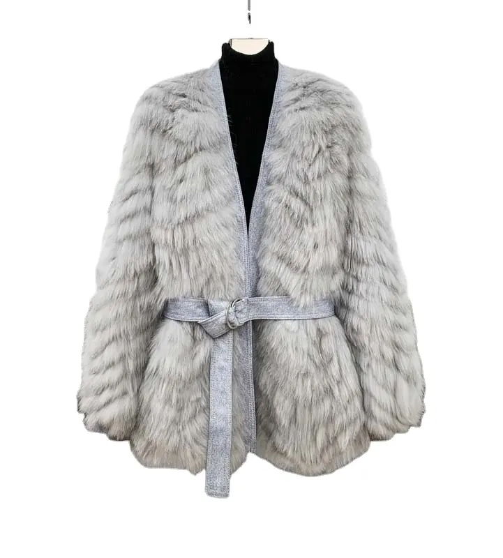 Sheepskin Real Fox Fur Women Long Natural Fur Coats for Women