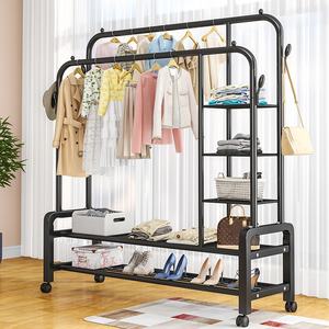 Perchero Doble Sencillo para Ropa, <span class=keywords><strong>Tendedero</strong></span> de Interior para Balcón, Material de Hierro, Uso en Dormitorio, Organizador de Almacenamiento Móvil <span class=keywords><strong>con</strong></span> <span class=keywords><strong>Ruedas</strong></span> - Product Image 5