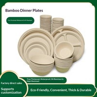 Assiette et bol jetables en fibre de bambou biodégradable pour barbecue, anniversaire, plateau à gâteau, assiette de dîner épaissie, assiette à décorer CW-CP