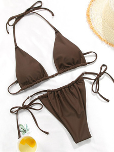 Conjunto de Bikini Sexy para Mujer 2025, Diseño Sólido, Copa Triangular, Tirantes Ajustables, Tanga, Traje de Baño de 2 Piezas - Product Image 5