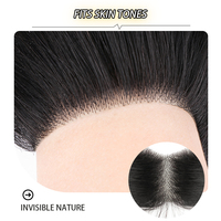 AU 15x2.8cm V-Type Bio Skin Postiche Frontal Attaché à la main Remy Grade Male Patch avec cheveux chinois pour la naissance des cheveux encastrée