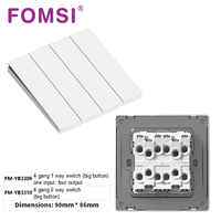Interrupteurs muraux électriques FOMSI, norme britannique, noir, blanc, or, gris, finition Skin-touch, sans bordure, 4 gangues, 1 voie, interrupteur d'éclairage