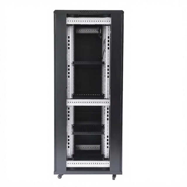 19 Inch Network Server Cabinet 42U Floor Standing IT Equipment Rack Enclosure Double Mesh Front Doors Black Server Case