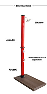 BONNY LY18L06 BN <span class=keywords><strong>Douche</strong></span> <span class=keywords><strong>solaire</strong></span> autoportante <span class=keywords><strong>rouge</strong></span> 18L en métal pour piscine et extérieur - Product Image 2