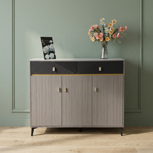 Moderno Mueble Consola de Almacenamiento Independiente de Madera Gris con Diseño Geométrico para Sala de Estar - Product Image 2
